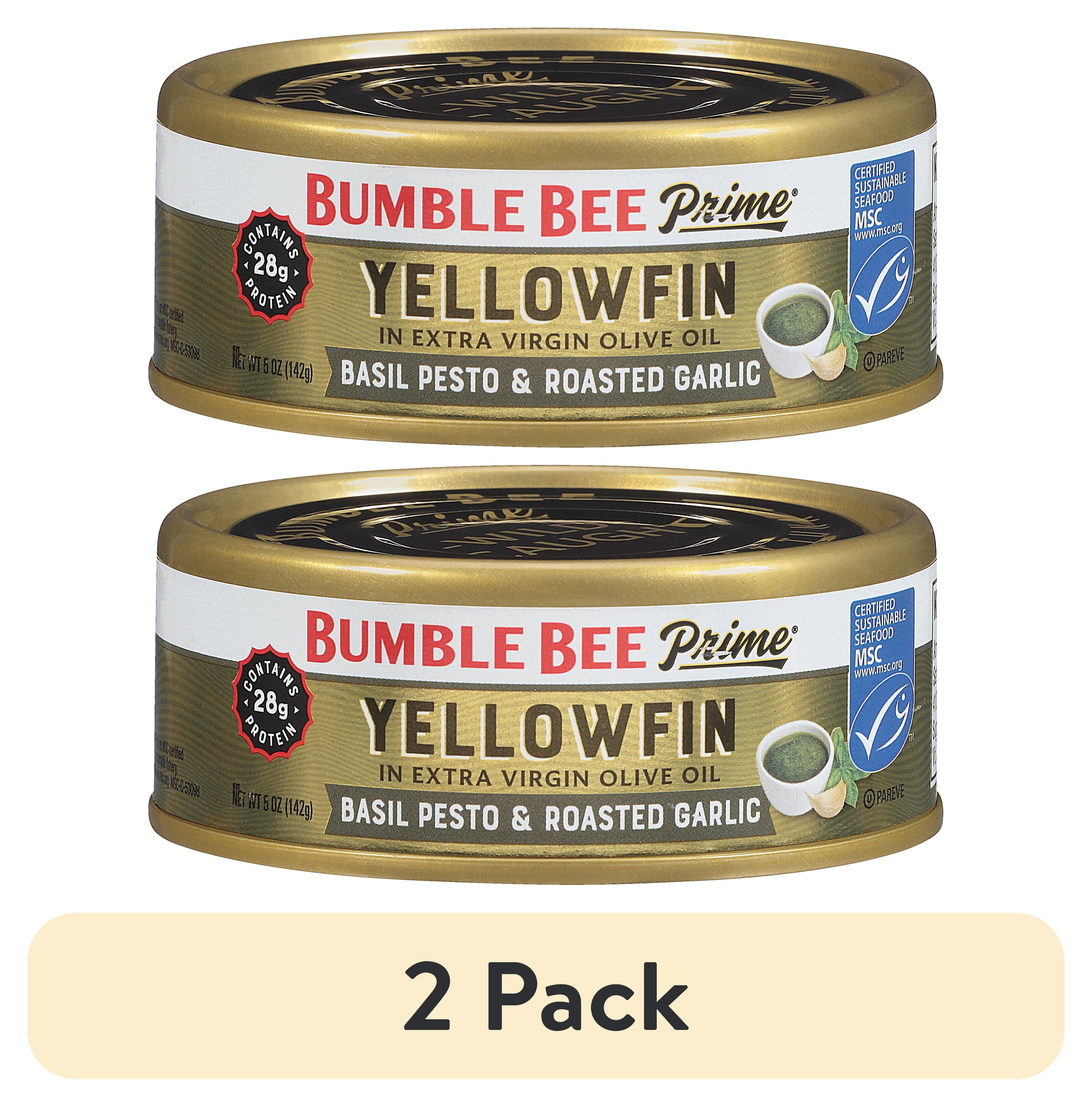 (2 pack) Bumble Bee Prime Basil Pesto and Roasted Garlic Flavored Yellowfin Tuna in Extra Virgin Olive Oil, Wild Caught, Gluten Free, Shelf Stable Can, 5oz