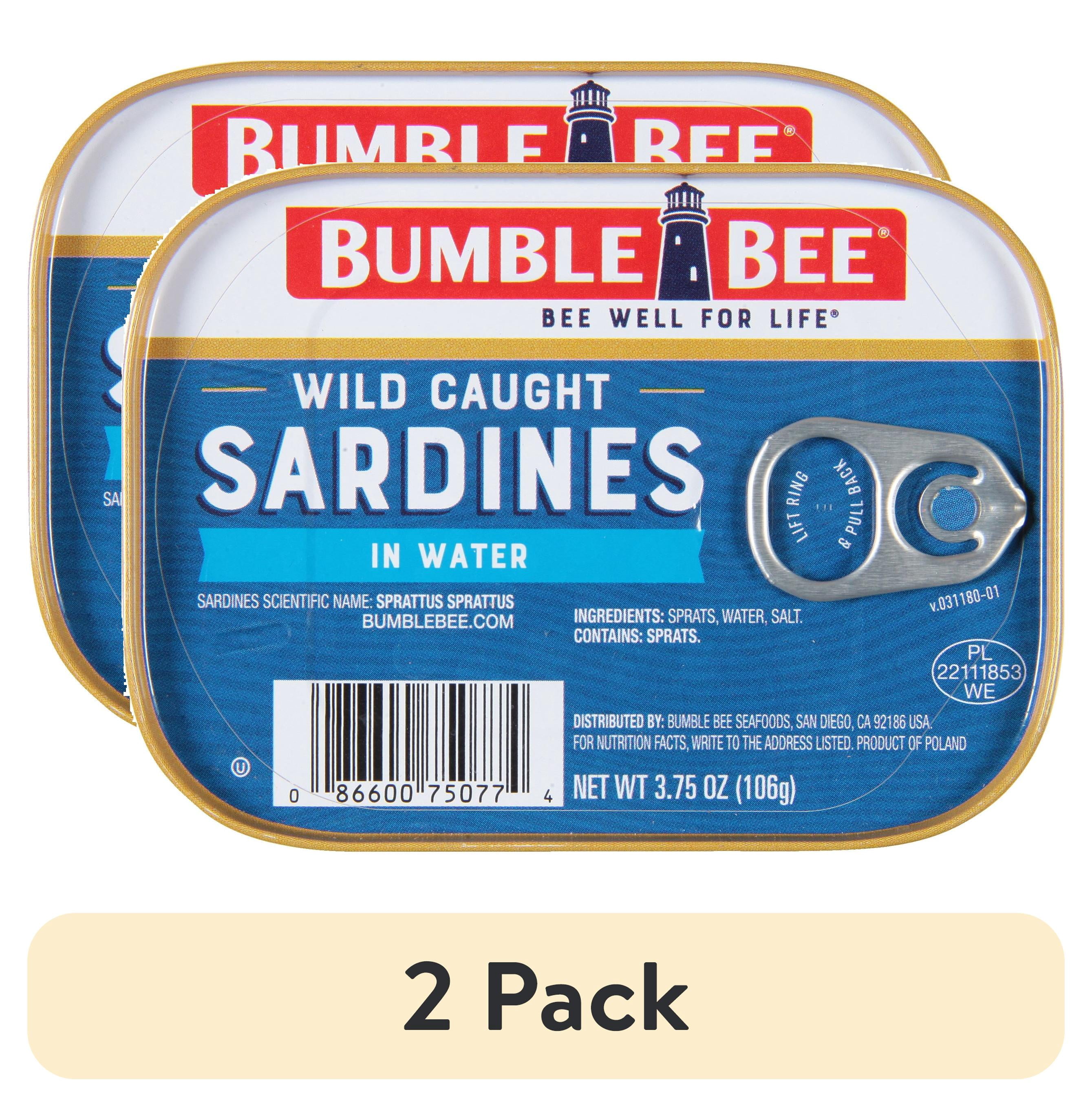 (2 pack) Bumble Bee Wild Caught Sardines in Water, Gluten Free, 12g Protein per Serving, Clean Ingredients, Kosher, Shelf Stable Tin Can, 3.75 oz