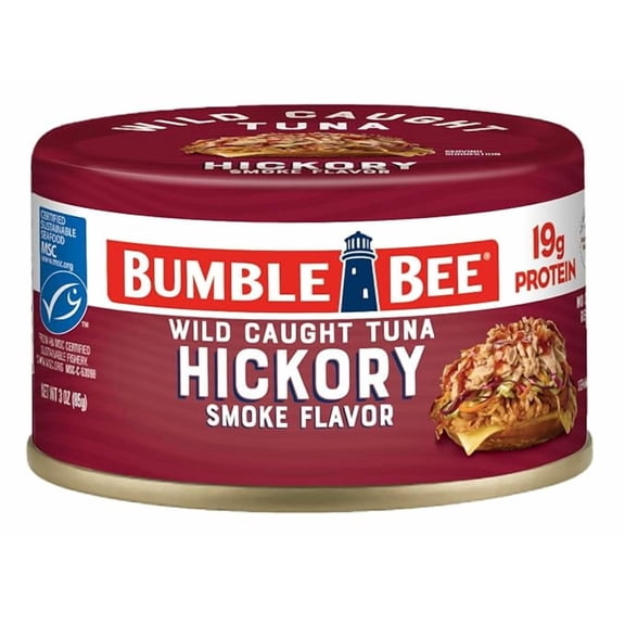 (2 pack) Bumble Bee Snackers - Hickory Smoke Tuna, 3 oz Easy Open Can - 19g Protein per Serving - Wild Caught Skipjack Chunk Light Tuna Pack - No Draining, Ready to Eat