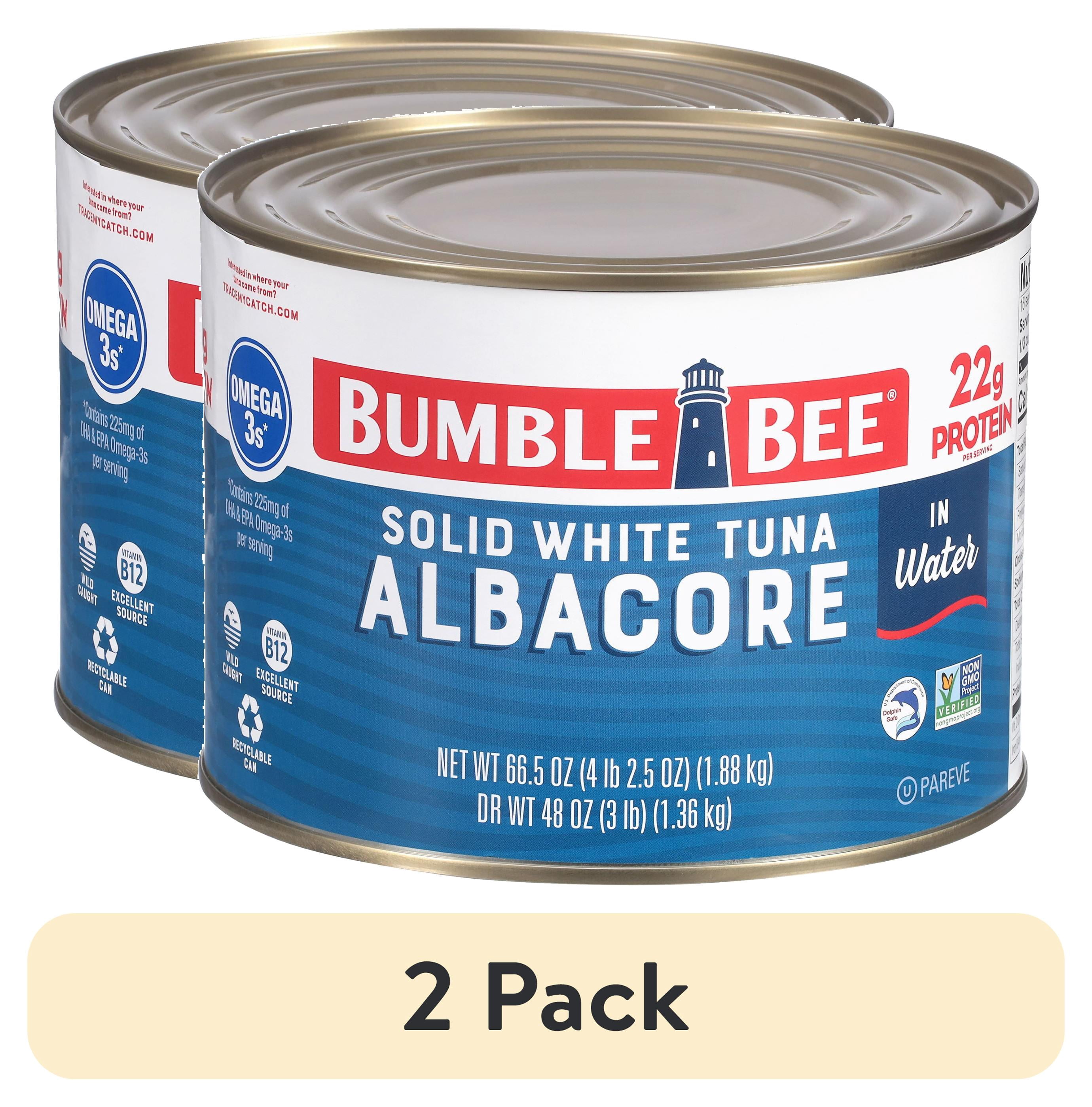 (2 pack) Bumble Bee Solid White Albacore Tuna in Water, Wild Caught, Gluten Free, 22g Protein per Serving, Shelf Stable Can, 66.5 oz