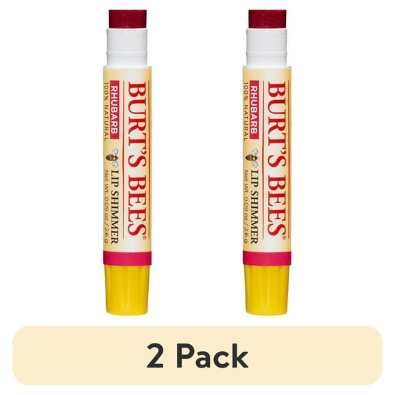 (2 pack) Burt's Bees 100% Natural Moisturizing Lip Shimmer, Rhubarb - 1 Tube