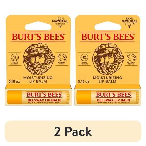 (2 pack) Burt's Bees Beeswax Lip Balm, Natural Origin Lip Care, 1 Tube, 0.15 oz.