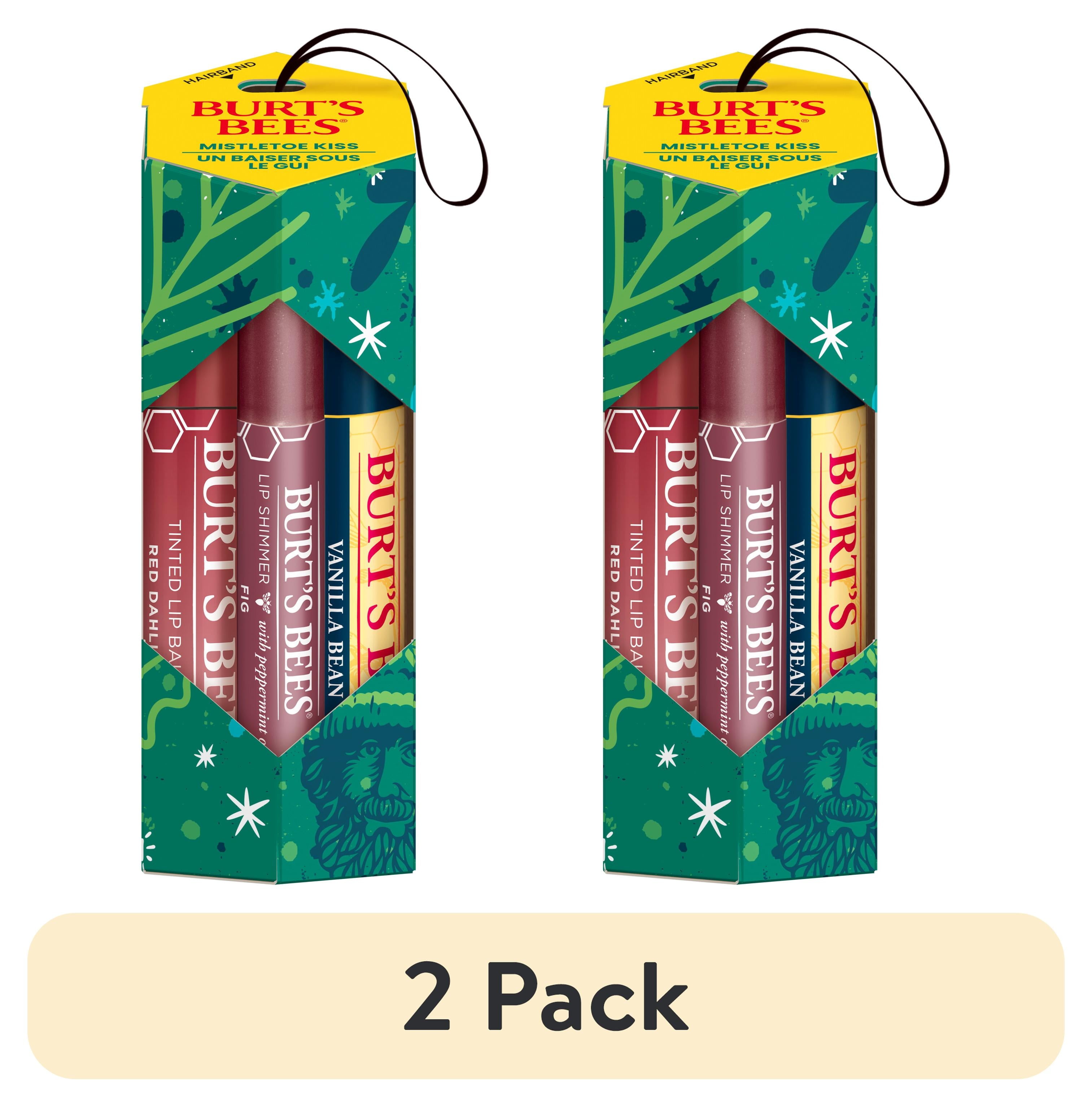 (2 pack) Burt's Bees Mistletoe Kiss Gift Set, Vanilla Lip Balm, Tinted Lip Balm and Lip Shimmer, 3 Tubes