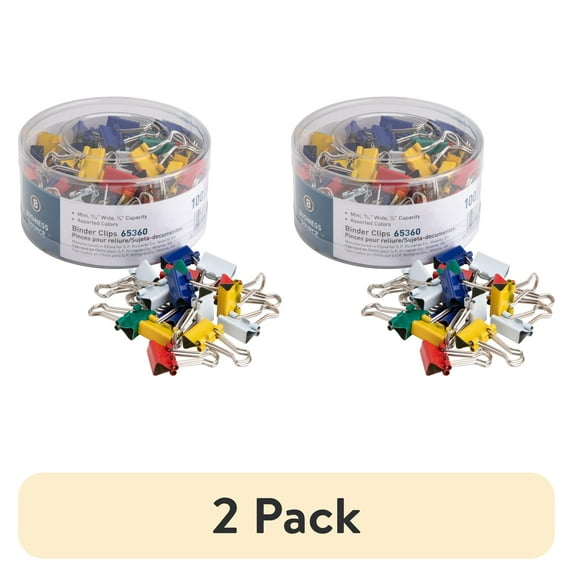 (2 pack) Business Source Binder Clips Mini 9/16"W 1/4" Capacity 100/PK Assorted 65360