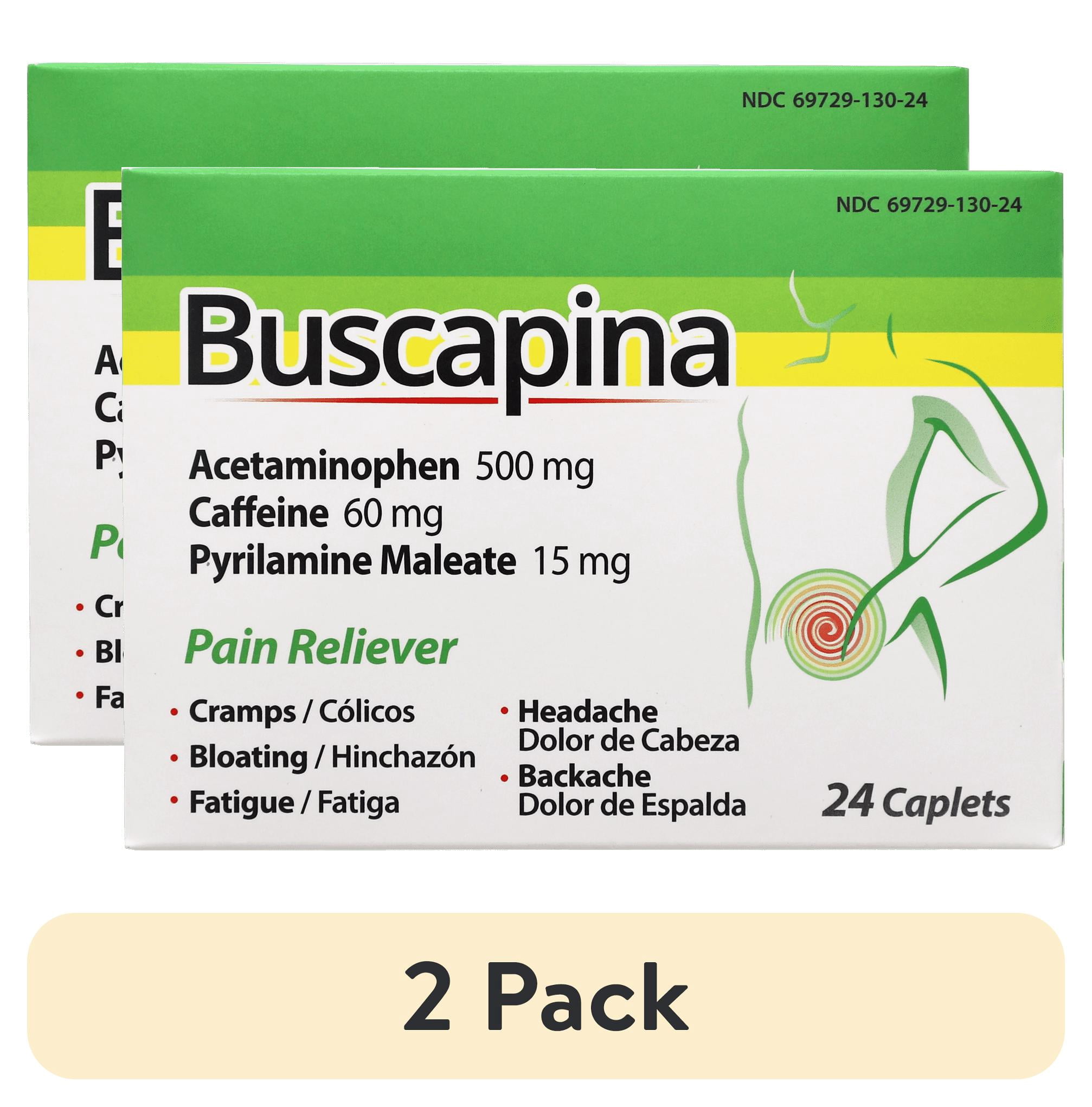 (2 pack) Buscapina Multi Symptom Acetaminophen and Caffeine Pain Relief, 24 Tablets