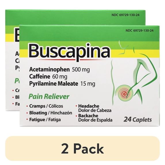 (2 pack) Buscapina Multi Symptom Acetaminophen and Caffeine Pain Relief, 24 Tablets