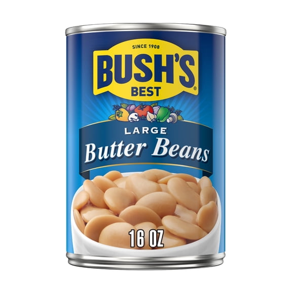 (2 pack) Bush's Large Butter Beans Beans, Canned Butter Beans, 16 oz Can