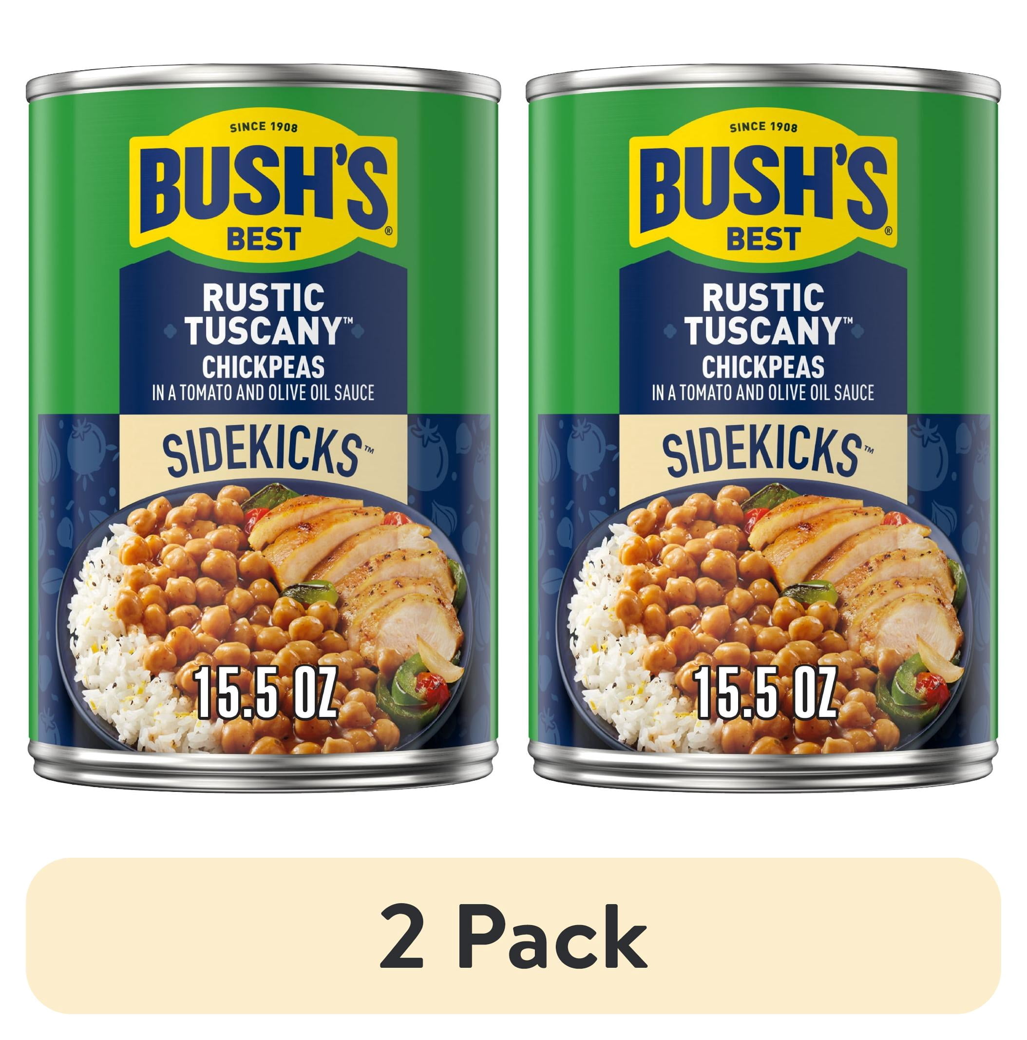(2 pack) Bush's Sidekicks Rustic Tuscany Chickpeas, Canned Seasoned Garbanzo Beans, 15.5 oz