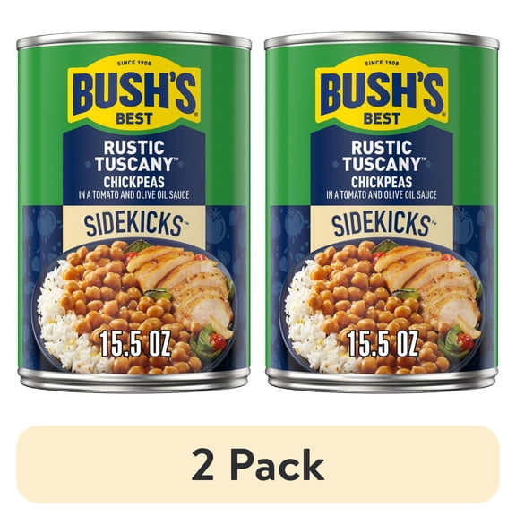 (2 pack) Bush's Sidekicks Rustic Tuscany Chickpeas, Canned Seasoned Garbanzo Beans, 15.5 oz