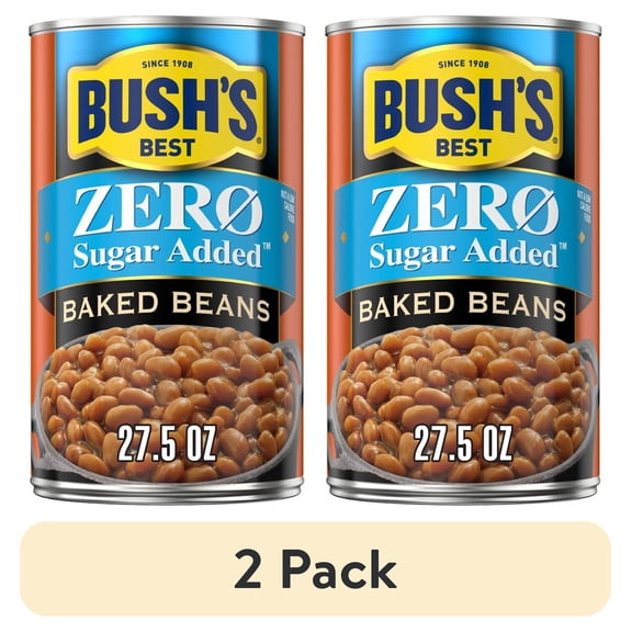 (2 pack) Bush's Zero Sugar Added Baked Beans, Canned Beans, 27.5 oz Can