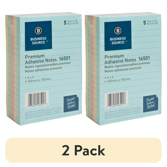 (2 pack) Business Source, BSN16501, Ruled adhsve Notes, 5 / Pack, Pastel