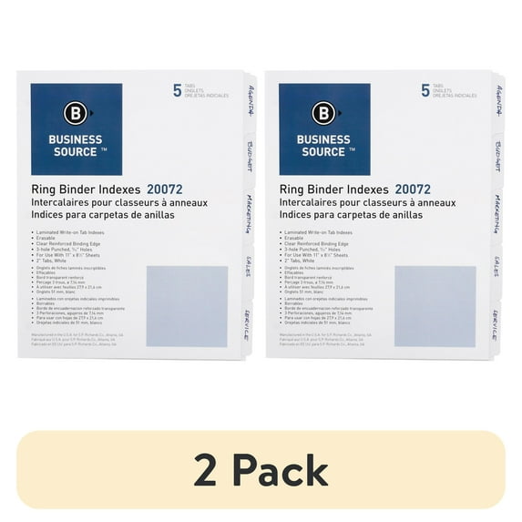 (2 pack) Business Source, BSN20072, 3-Ring 5-Tab Erasable Tab Indexes, 5 / Set