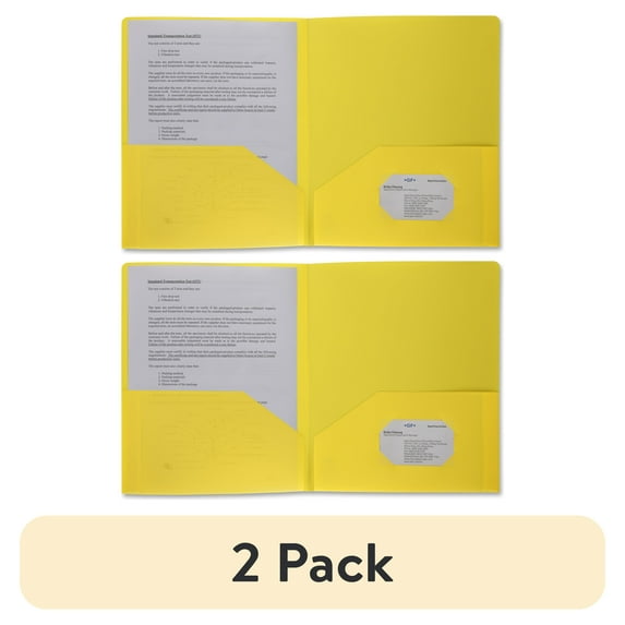 (2 pack) Business Source, BSN20878, 2-pocket Poly Portfolio, 1 Each, Yellow