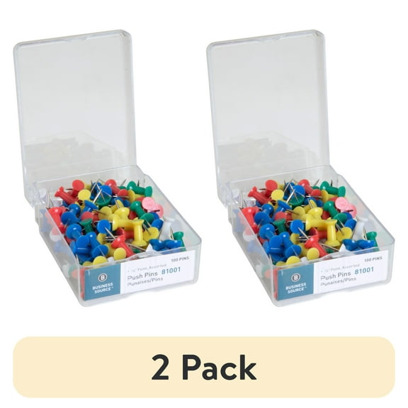 (2 pack) Business Source, BSN81001, 1/2" Head Push Pins, 100 / Box, Assorted