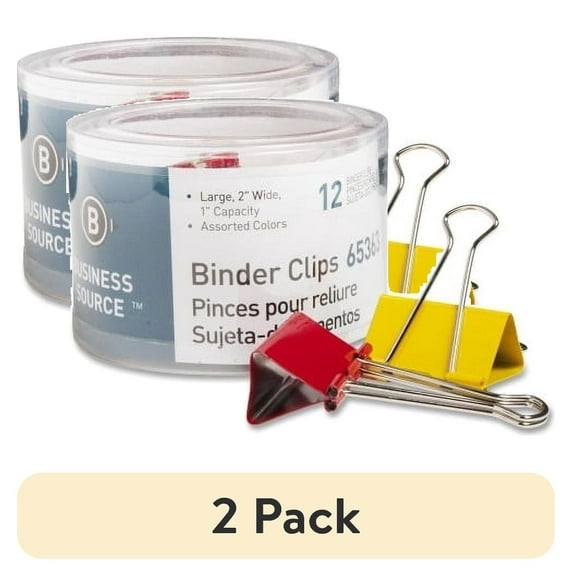 (2 pack) Business Source Colored Fold-back Binder Clips Large - 2" Width - 1" Size Capacity - 12 / Pack - Assorted - Steel