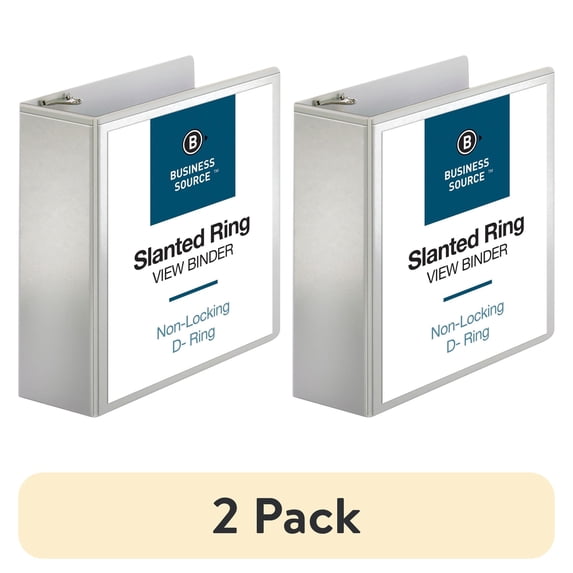 (2 pack) Business Source D-Ring Binder w/ Pockets 4" Capacity White 28444