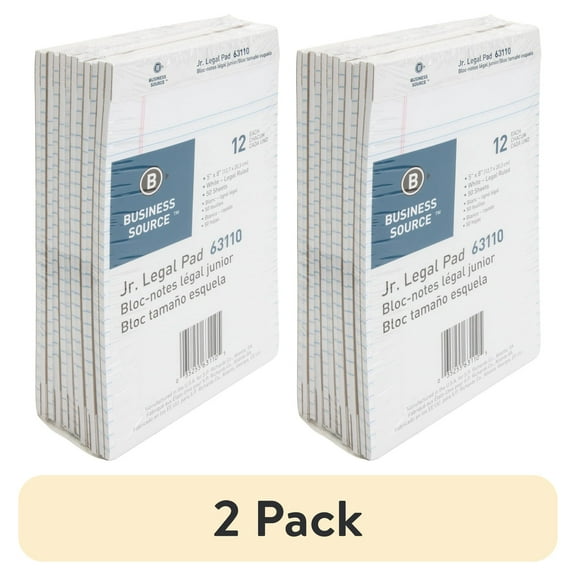 (2 pack) Business Source Legal Pads Jr. Legal Ruled 50 Sht 5"x8" 12Pack WE 63110