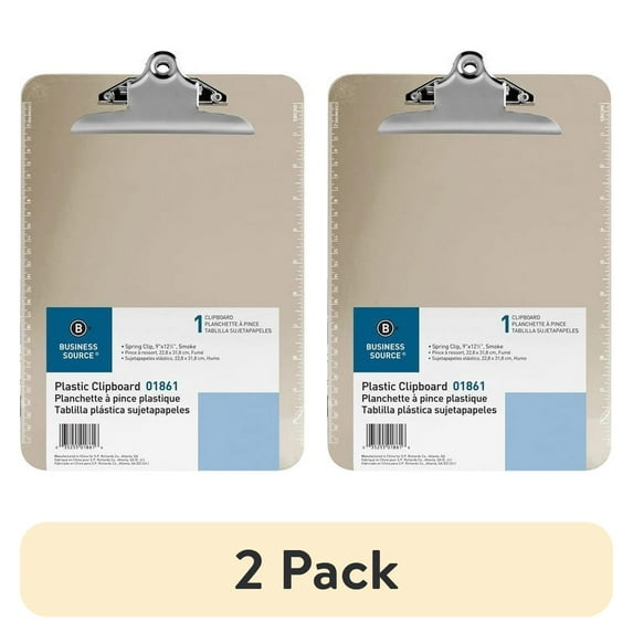 (2 pack) Business Source Spring Clip Plastic Clipboard Spring Clip - Plastic - Smoke - 1 Each