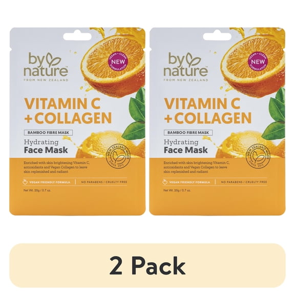(2 pack) By Nature Skincare from New Zealand Vitamin C and Collagen Sheet Face Mask to Brighten and Hydrate Dull Skin