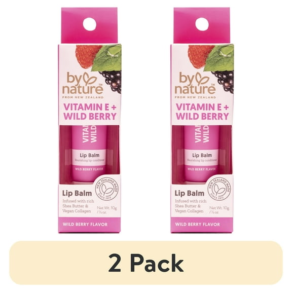 (2 pack) By Nature from New Zealand Vitamin E & Wild Berry Lip Balm to Rejuvenate and Smooth Lips, 1 Each