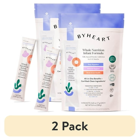 (2 pack) ByHeart Whole Nutrition Anywhere Pack™ Infant Formula Powder, Made with Organic Whole Milk, 14 Count