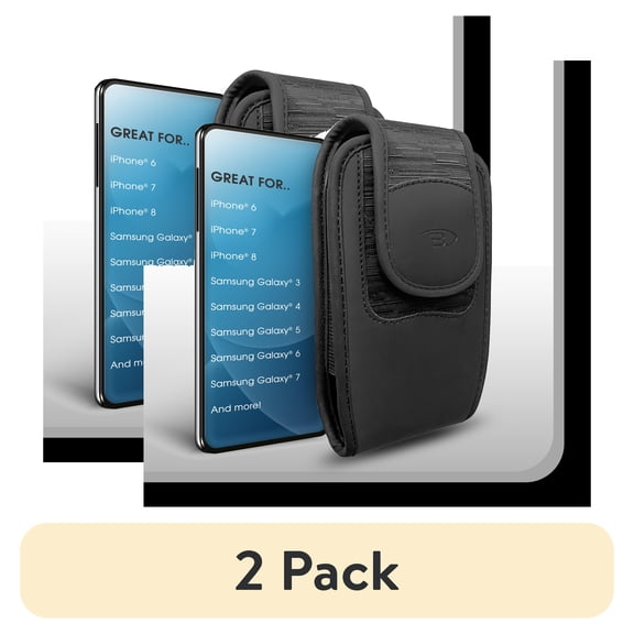 (2 pack) Bytech Large Vertical Universal Smartphone Holster Case – Compatible with iPhone 6, iPhone 7, iPhone 8, Samsung Galaxy 3, Samsung Galaxy 4, Samsung Galaxy 5, Samsung Galaxy 6, Samsung Galaxy 7, More