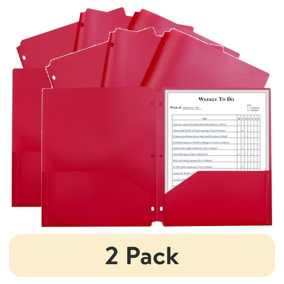 (2 pack) C-Line, CLI33934, 2-pocket Heavyweight Poly Portfolio Pocket, 25 / Box, Red