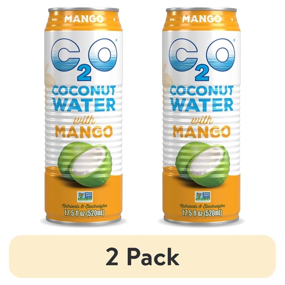 (2 pack) C2O The Original Coconut Water with Nutrients & Electrolytes, Mango, 17.5oz cans, Pack of 1