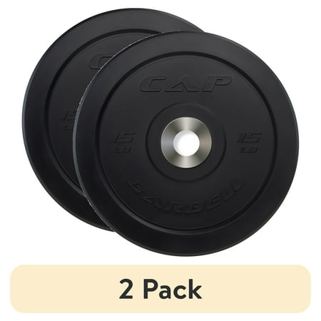 (2 pack) CAP 15 lb Olympic Bumper Plate, Black