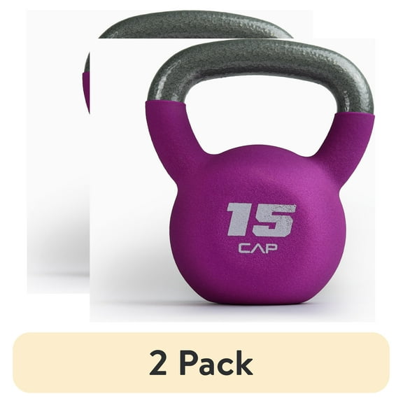 (2 pack) CAP, 15lb Neoprene Coated Kettlebell, Purple