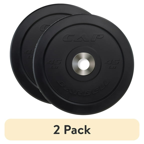 (2 pack) CAP 45 lb Olympic Bumper Plate, Black