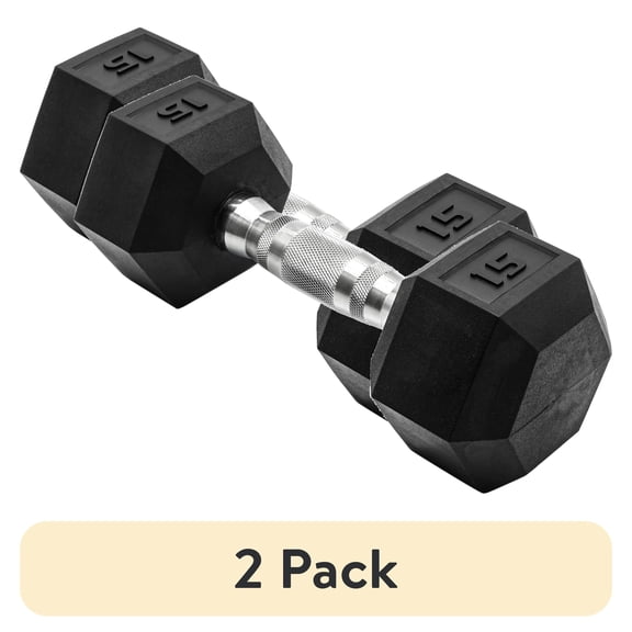 (2 pack) CAP Barbell, 15lb Rubber Hex Dumbbell, Single