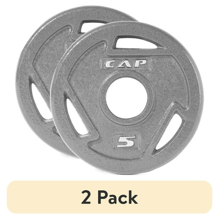 (2 pack) CAP Barbell, 5lb 2 inch Olympic Grip Weight Plate, Grey