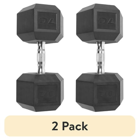 (2 pack) CAP Barbell, 70lb Coated Hex Dumbbell, Single