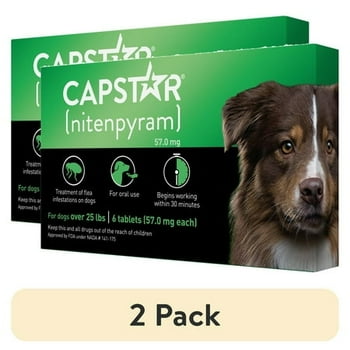 (2 pack) CAPSTAR (Nitenpyram) Fast-Acting Oral Flea Treatment for Large Dogs (over 25 lbs), 6 Tablets, 57 mg