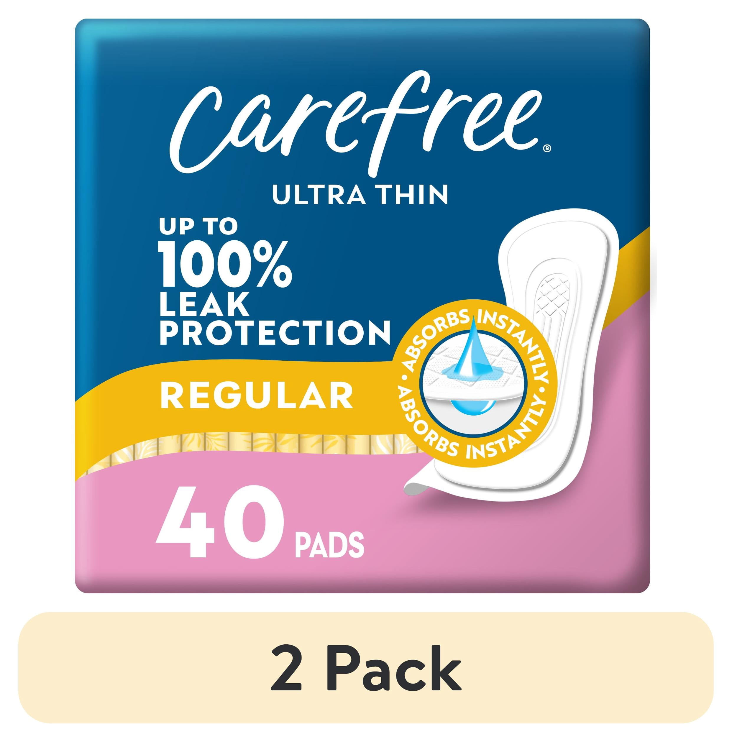 (2 pack) Carefree Ultra Thin Pads without Wings, Regular Absorbency, 40 Count