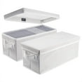thumbnail image 1 of (2 pack) CD Storage Boxes - Pack of 2 CD Case Holder, Container holds 30 CDs in full jewel cases, 60 CDs in slim cases, and 165 discs in CD sleeves - (2pack-white), 1 of 7