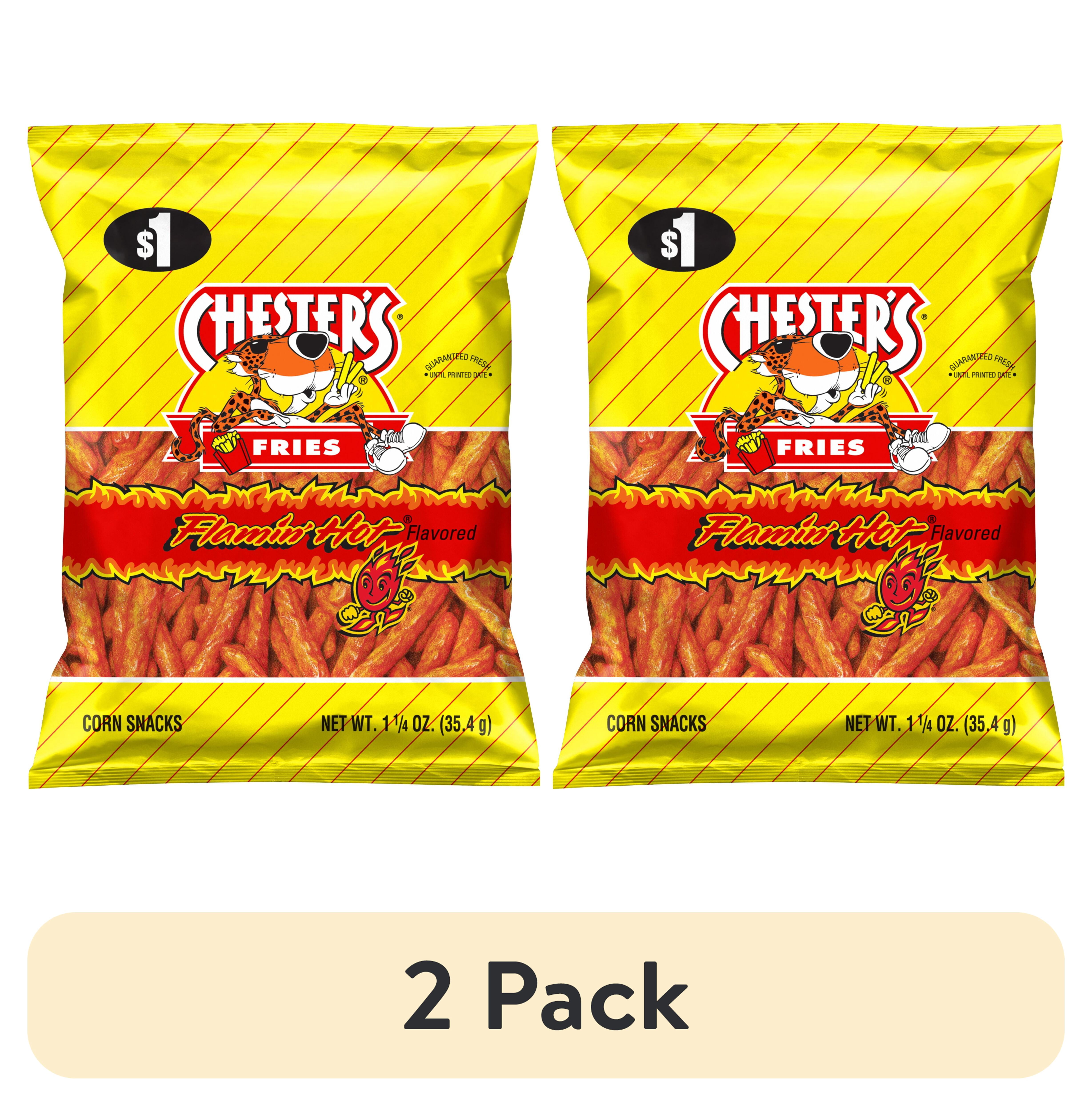 (2 pack) Chester's Fries Flamin' Hot Spicy Flavored Corn Snacks, 1.25 oz Bag