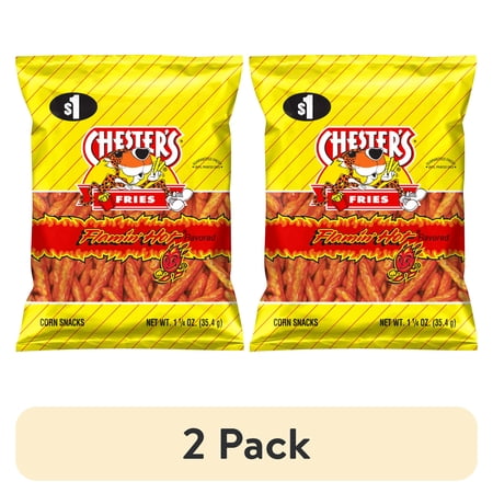 (2 pack) Chester's Fries Flamin' Hot Spicy Flavored Corn Snacks, 1.25 oz Bag