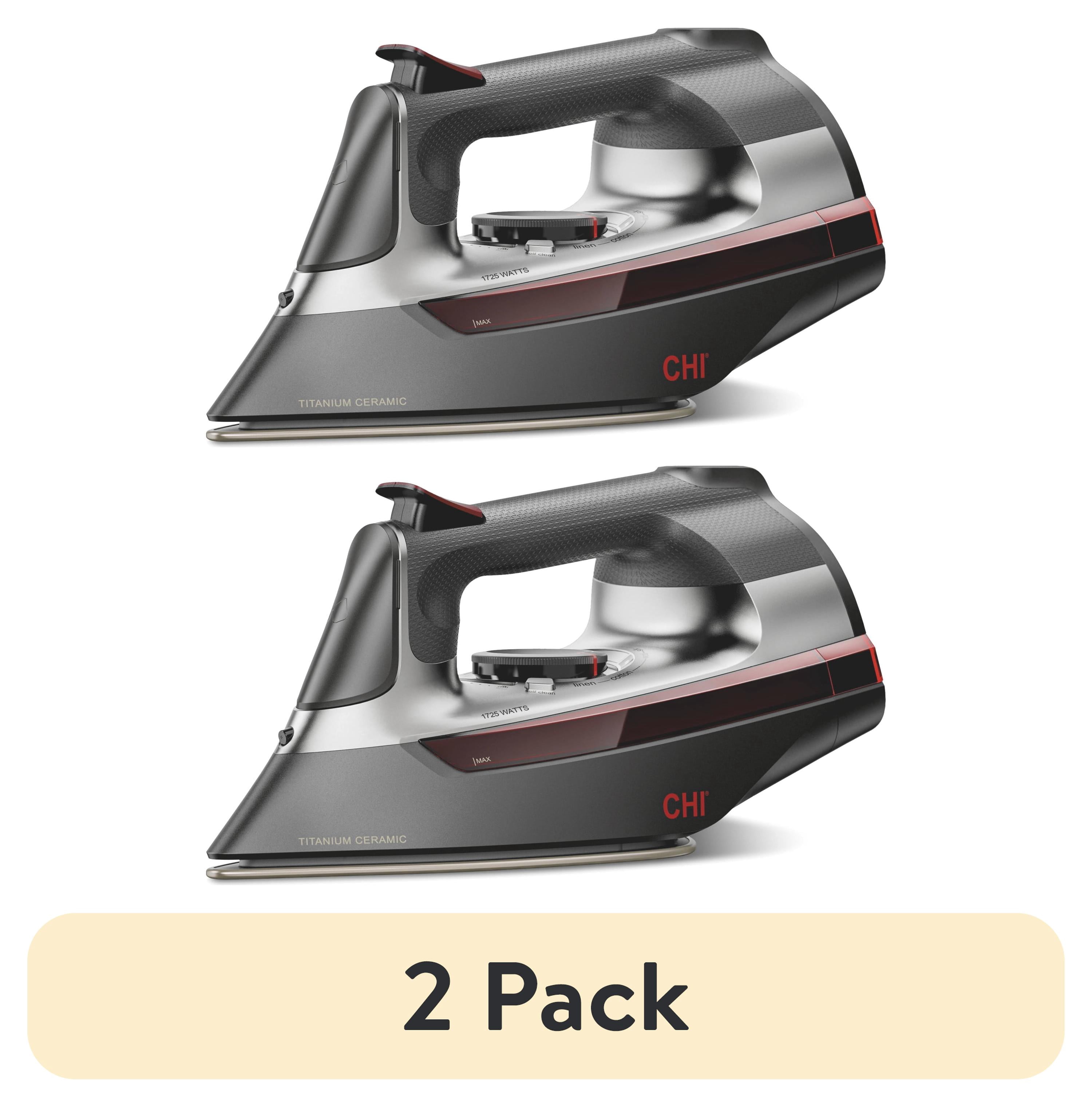 (2 pack) CHI 360 Precision Steam Iron for Clothes with Titanium-Infused Ceramic Soleplate, Retractable Cord & Auto Shut-Off, 1725 W, Black