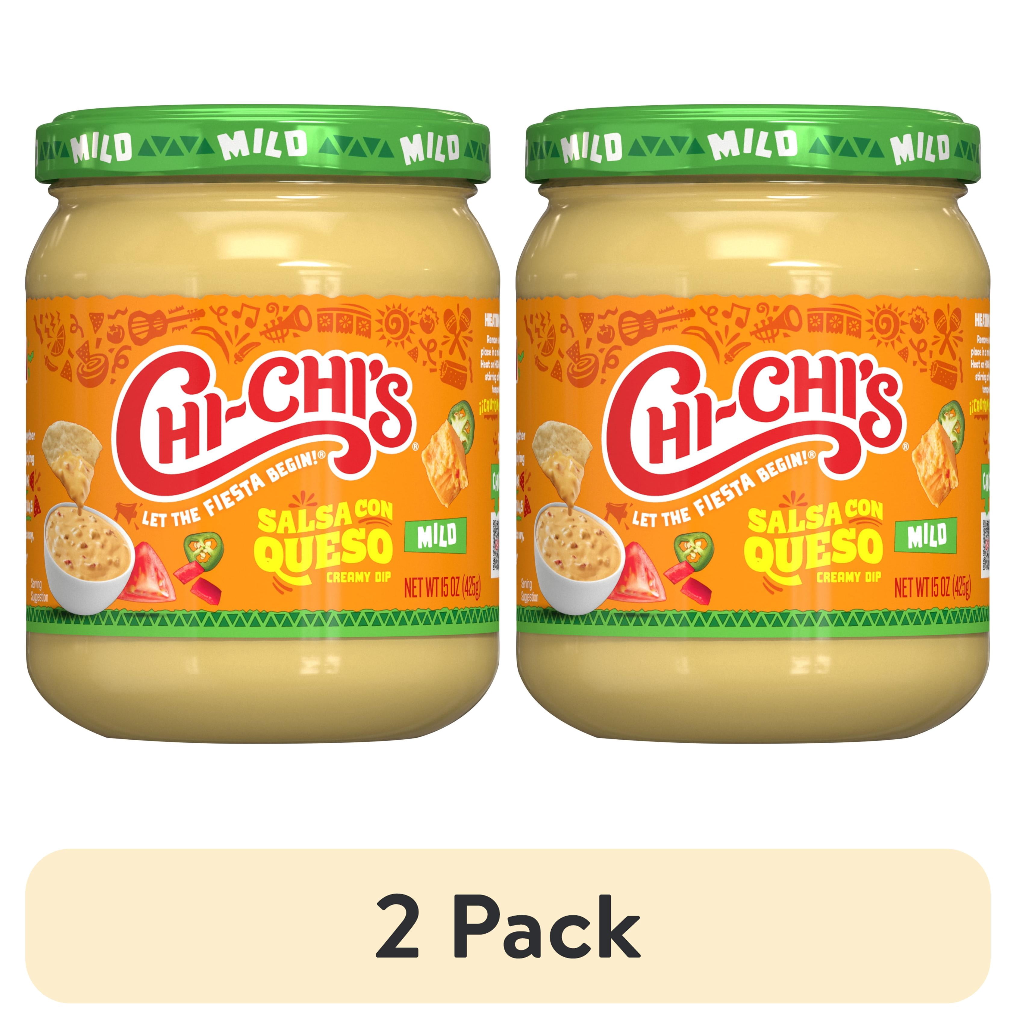 (2 pack) CHI CHI'S Salsa Con Queso, Mild, Cheese Dip, Nacho Topping, Shelf Stable, 15 oz Glass Jar