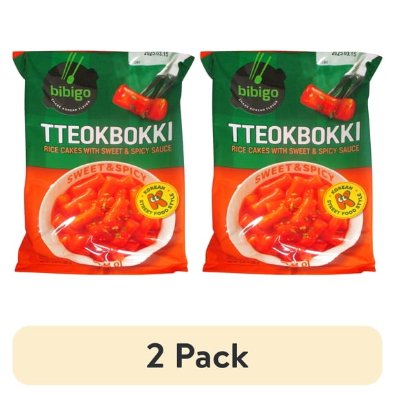 (2 pack) CJ Bibigo, Tteokbokki Rice Cakes, Sweet and Spicy, 12.69 Oz Bag