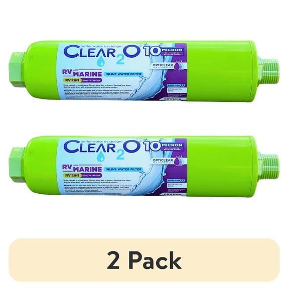 (2 pack) CLEAR2O® 2 1 inline full-length solid carbon block 10 micron water filter and 15 micron sediment pre-filter