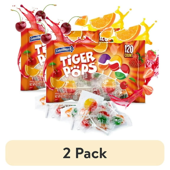 (2 pack) COLOMBINA TIGER POPS 120CT/42.3 OZ