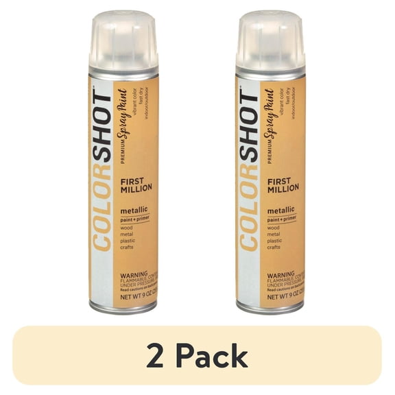 (2 pack) COLORSHOT Metallic Spray Paint, First Million (Gold Metallic) 9 oz, Fast-Drying Acrylic Paint, Indoor & Outdoor Use