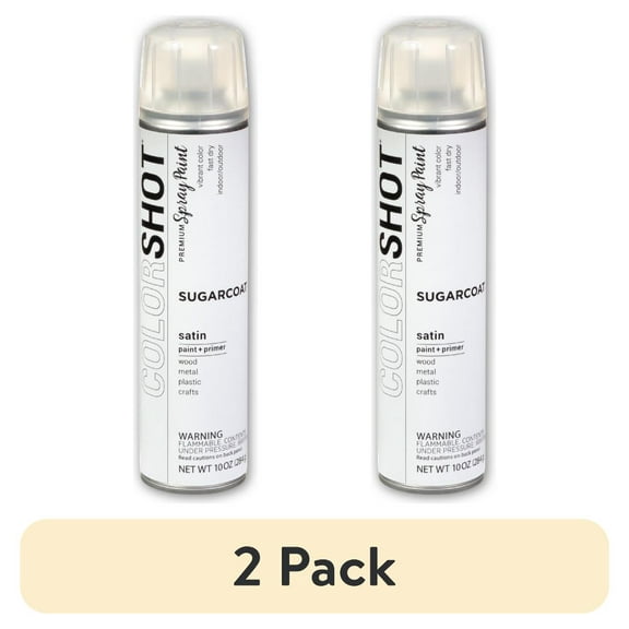 (2 pack) COLORSHOT Premium Multi-Surface Satin Sugarcoat It Spray Paint - 10 oz - White