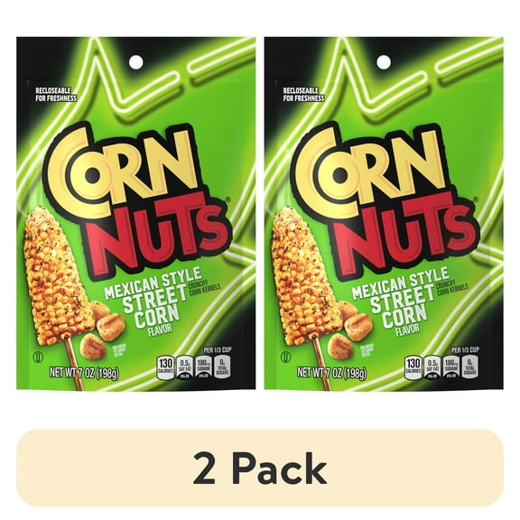 (2 pack) CORN NUTS Mexican Style Street Corn Kernels Flavored Nuts Snack, Shelf Stable, 7 oz Resealable Plastic Bag