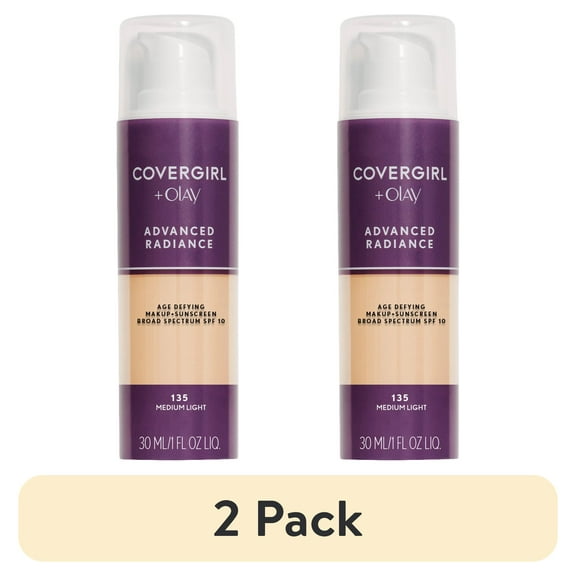 (2 pack) COVERGIRL Advanced Radiance Age-Defying Liquid Foundation, 135 Medium Light, 1 fl oz, Anti-Aging