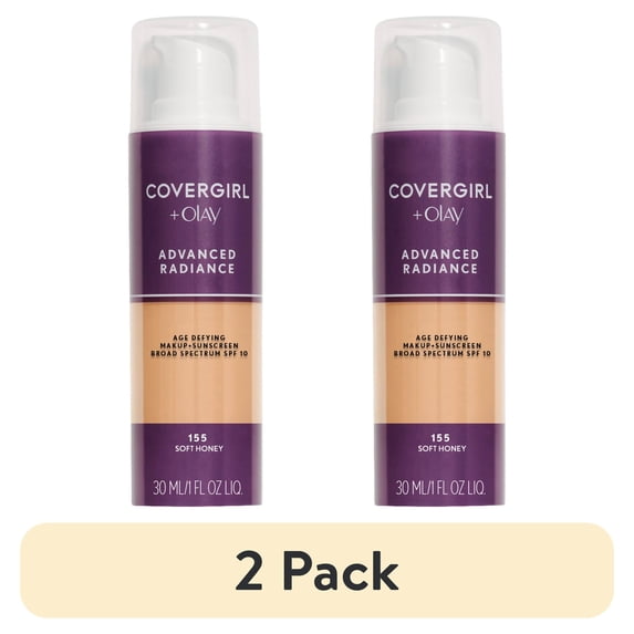 (2 pack) COVERGIRL Advanced Radiance Age-Defying Liquid Foundation, 155 Soft Honey, 1 fl oz, Anti-Aging
