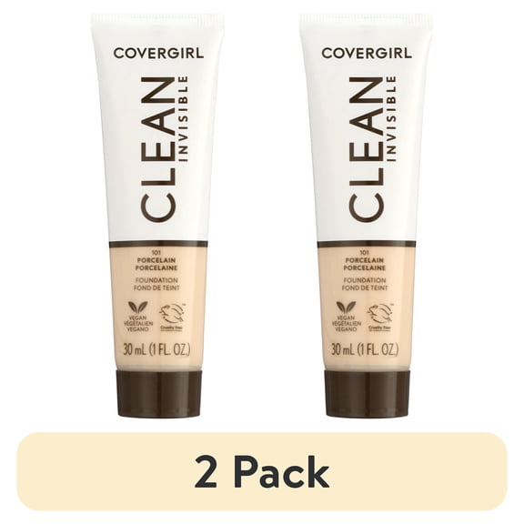 (2 pack) COVERGIRL Clean Invisible Liquid Foundation, 101 Porcelain, 1.0 fl oz